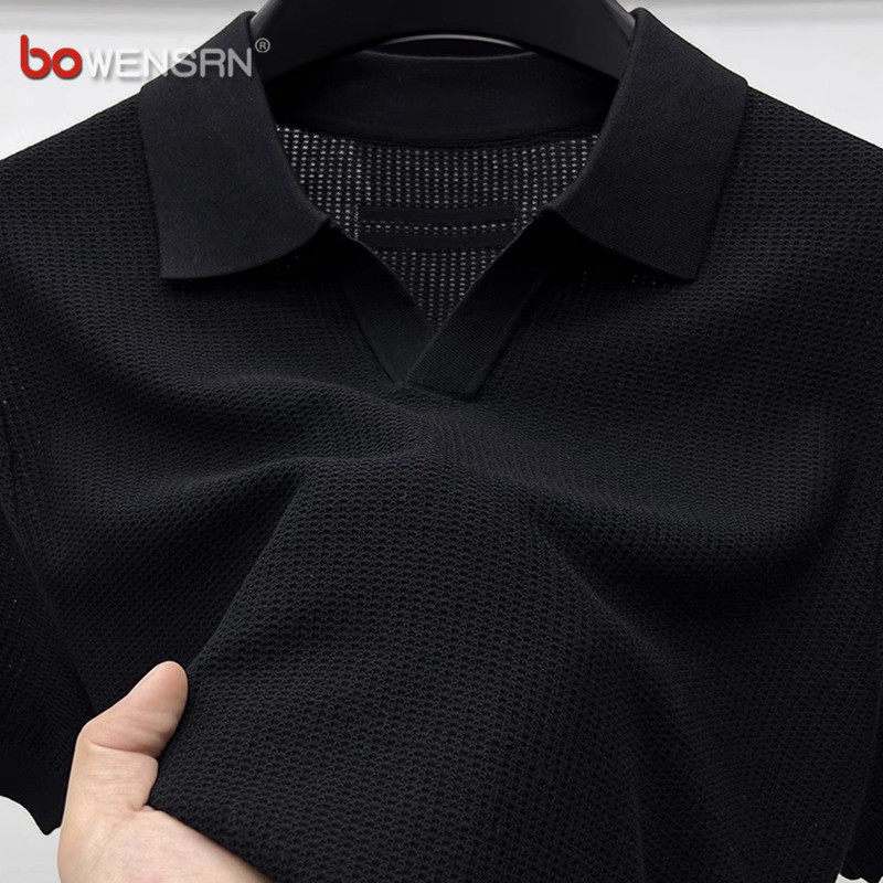 高端桑蚕丝针织短袖T恤男士2026年夏季新款海鸥领冰丝polo衫男款