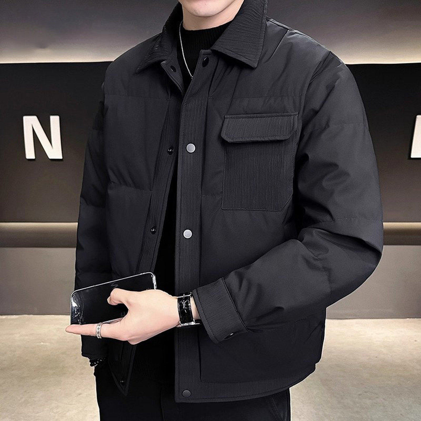 高端衬衫式男士轻薄羽绒服2025新款冬季装短款行政加厚外套男款潮