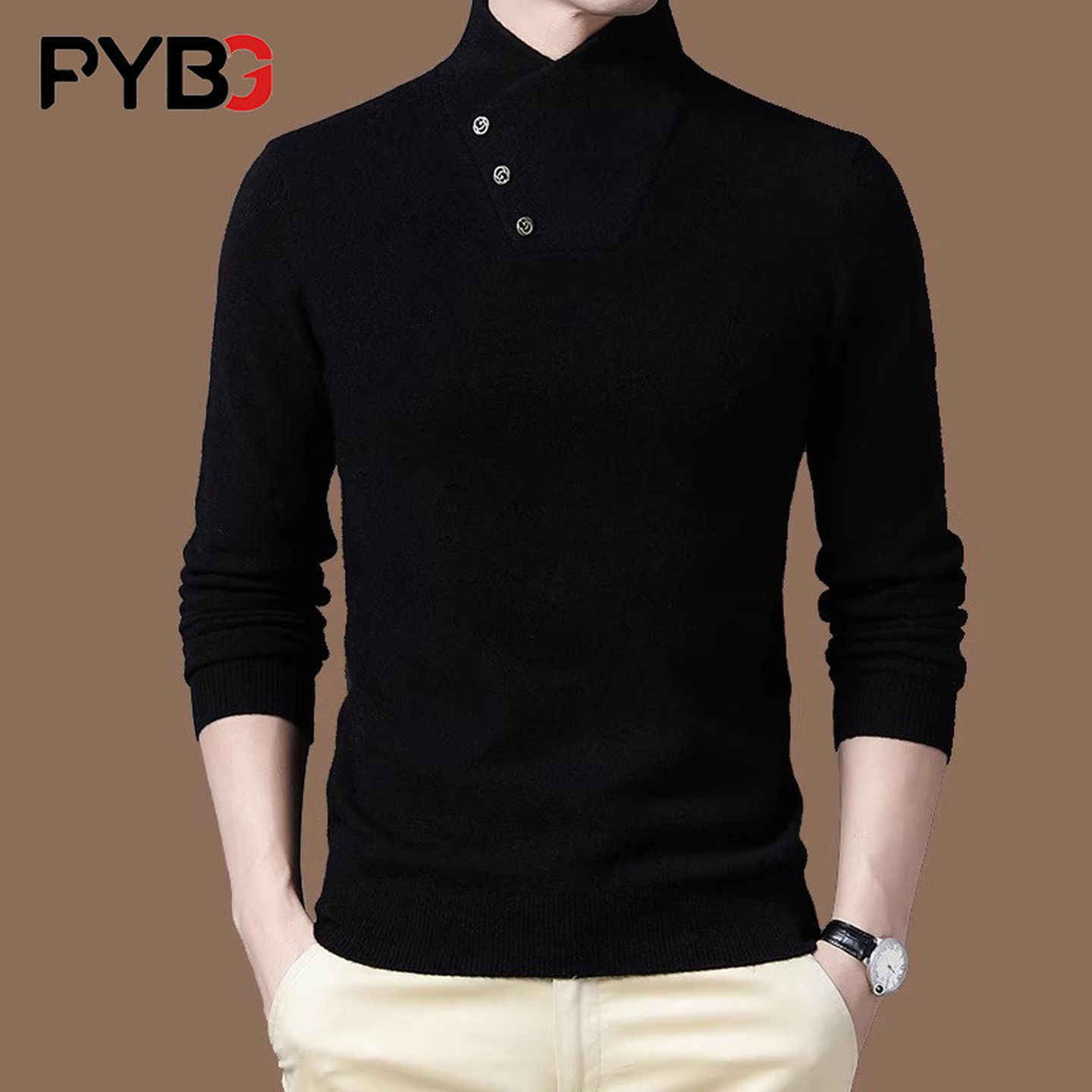 高端高领毛衣男款春秋冬2025新款加厚保暖修身内搭男士针织打底衫