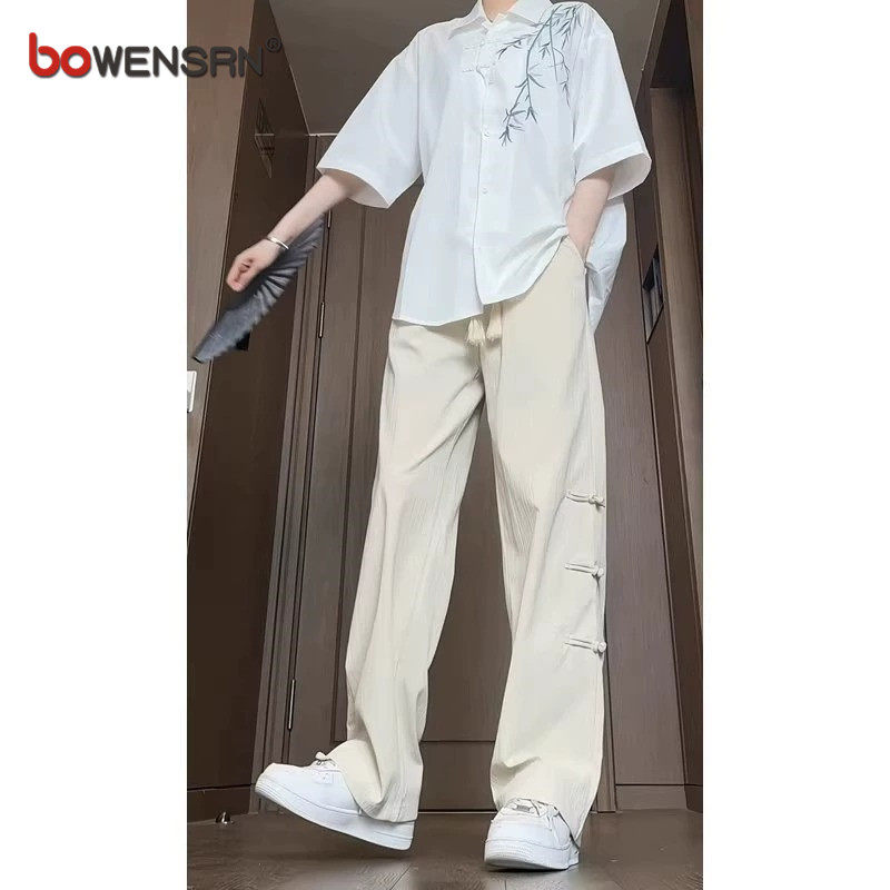 新中式国风休闲套装男士夏季2026新款冰丝短袖衬衫搭配痞帅气男款