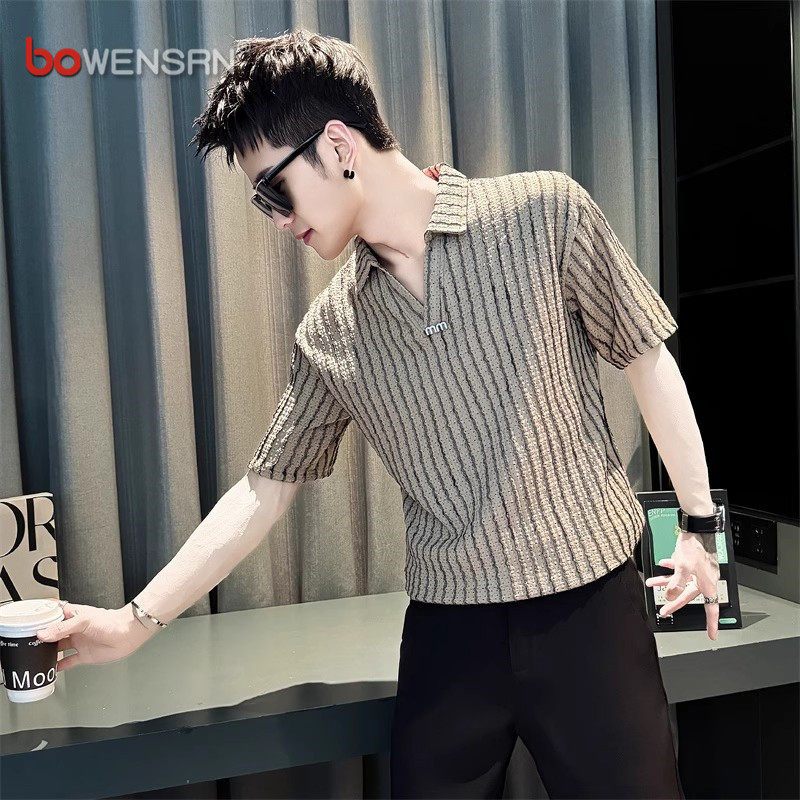 潮牌条纹polo衫男士短袖t恤2026新款夏季高级感痞帅半袖上衣男款