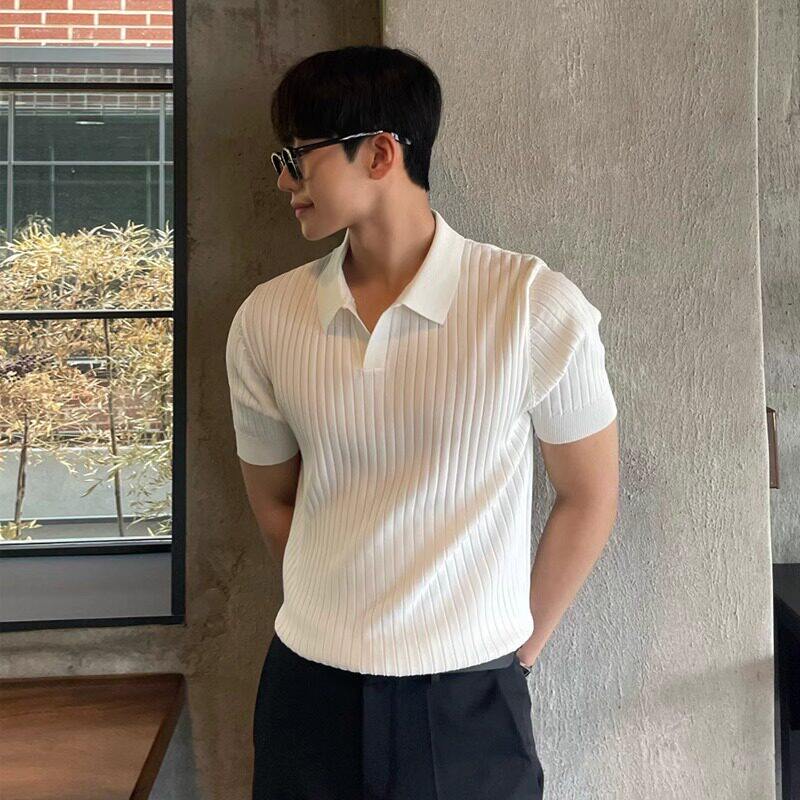 韩国Uamtor夏季男士polo衫短袖韩版翻领纯色休闲薄款半袖针织上衣