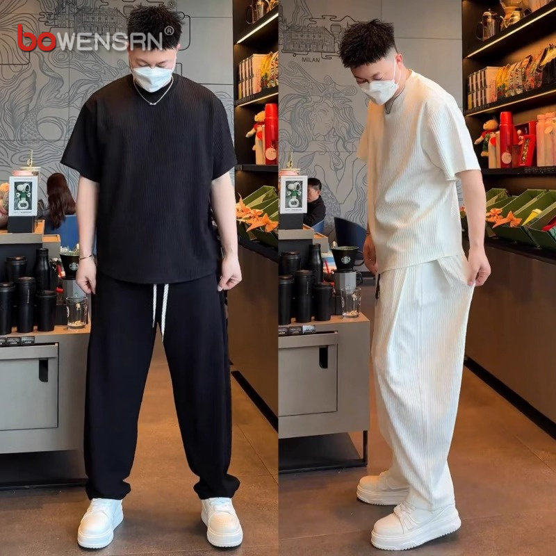 松弛感短袖t恤男士套装2026新款夏季搭配痞帅休闲运动两件套男款