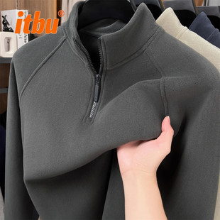 高端半拉链男卫衣男士2025新款秋冬季加绒加厚长袖打底衫上衣男款