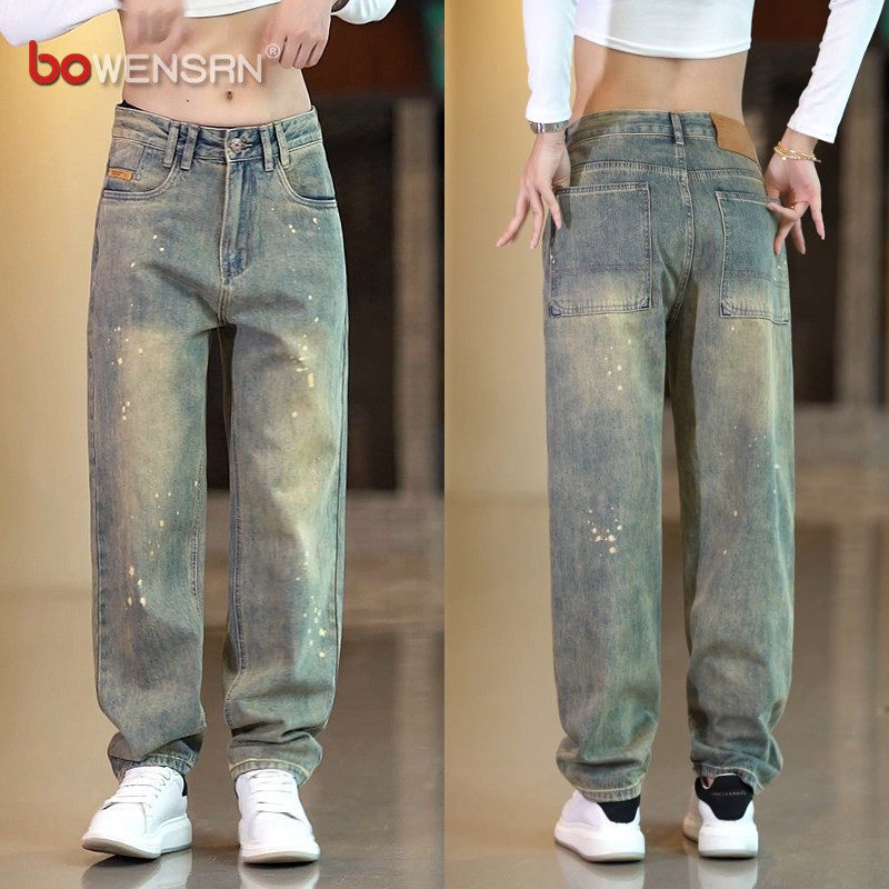 潮牌漆点做旧牛仔裤男士2026新款夏季直筒男裤痞帅长裤子男款春装