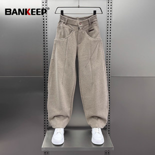 潮牌复古弯刀休闲裤子男士2026新款冬装加绒加厚男裤直筒卫裤男款