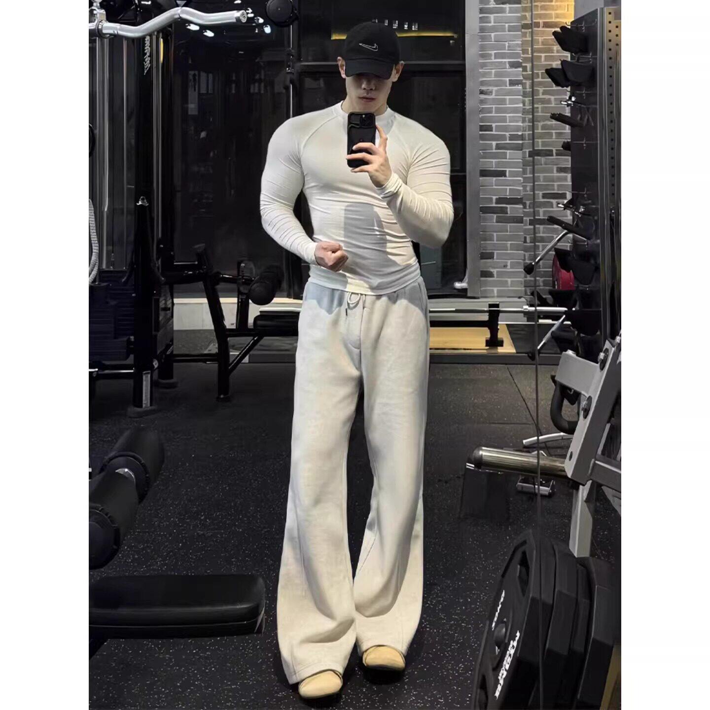 韩国Uamtor健身运动裤男夏季美式重磅弯刀卫裤cleanfit微喇阔腿裤
