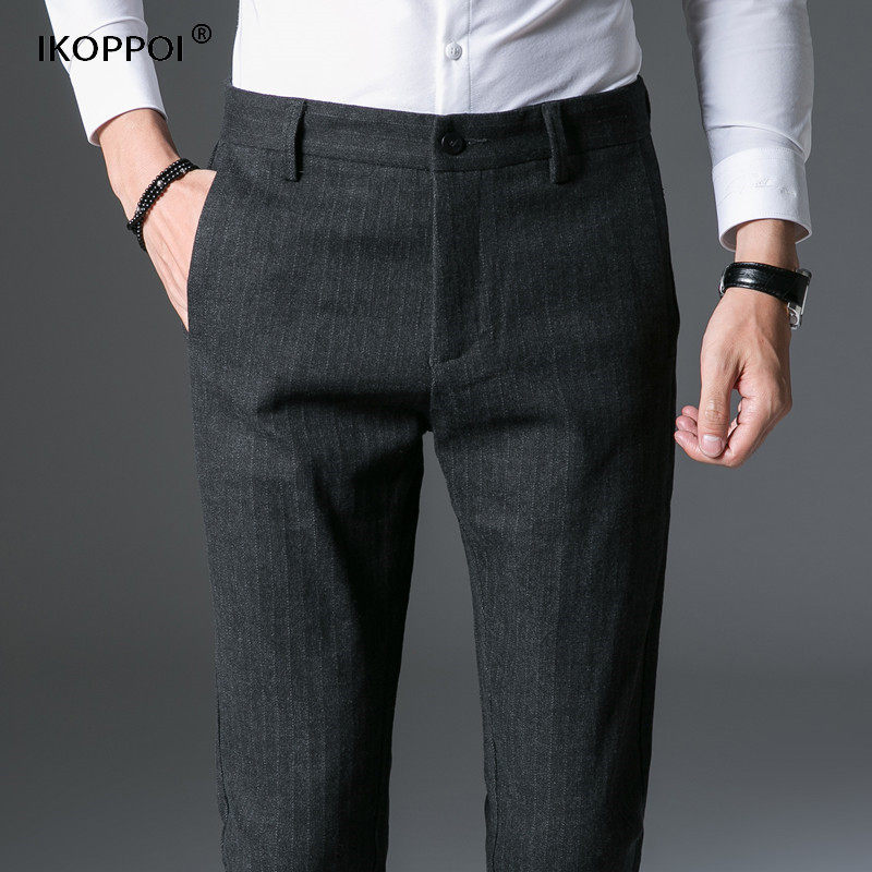 高端男士秋冬毛呢条纹裤2025新款修身商务直筒西裤磨毛抓绒休闲裤,男装,西裤,淘宝优惠券,粉丝福利购,淘宝优惠卷