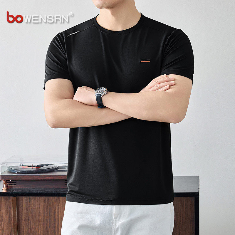 老钱风桑蚕丝短袖t恤男士2026新款夏季冰丝凉感百搭半袖上衣男款