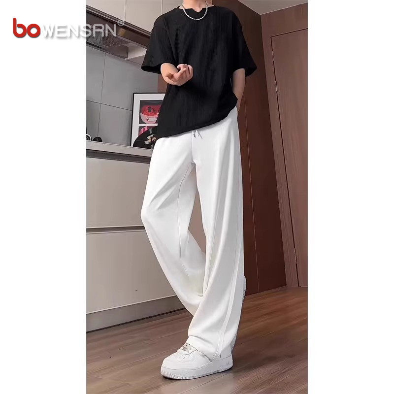 白色冰丝休闲西裤男士2026新款夏季薄款男裤透气直筒垂感裤子男款