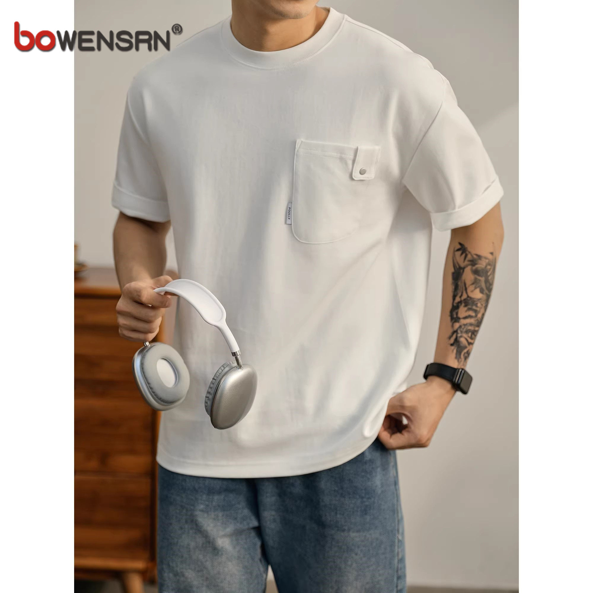 潮牌胸口贴袋纯色短袖t恤男士2026新款夏季高级感百搭体恤衫男款