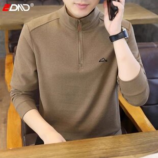 高端半拉链立领卫衣男款2025新款冬季加厚保暖双面德绒打底衫男士
