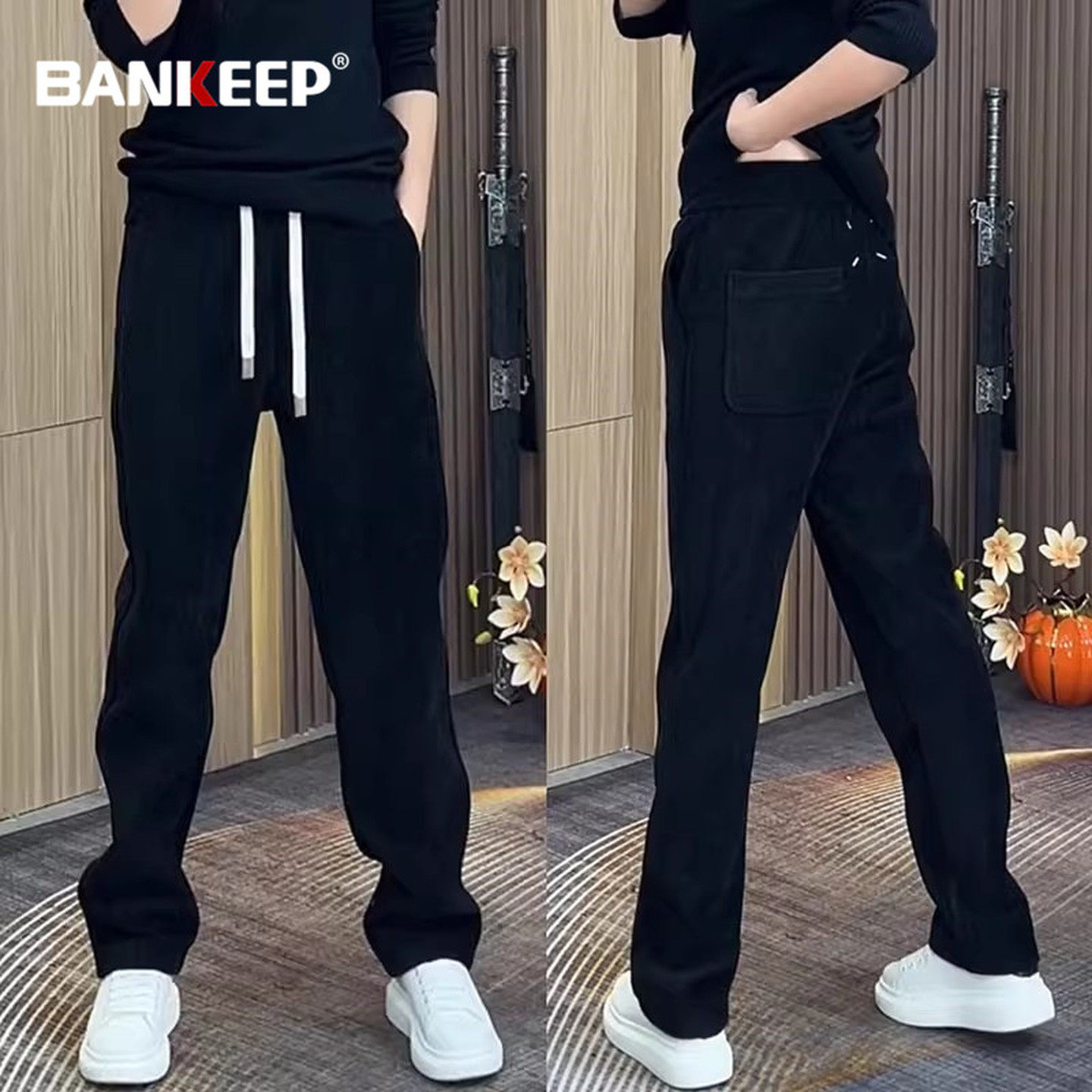 欧货直筒休闲裤子男士2026新款冬季男裤阔腿加绒加厚卫裤男款春秋