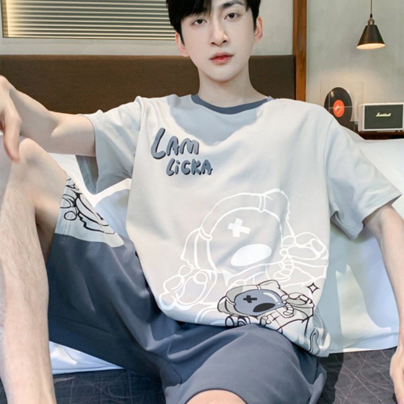 睡衣短袖男薄款夏季卡通潮流亲肤舒适可外穿男款加大码家居服套装