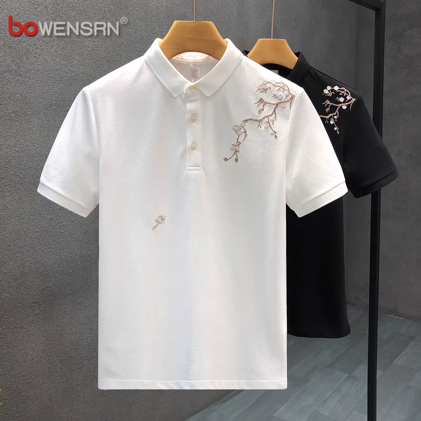 设计感刺绣白色polo衫男士短袖t恤2026新款夏季国风半袖上衣男款
