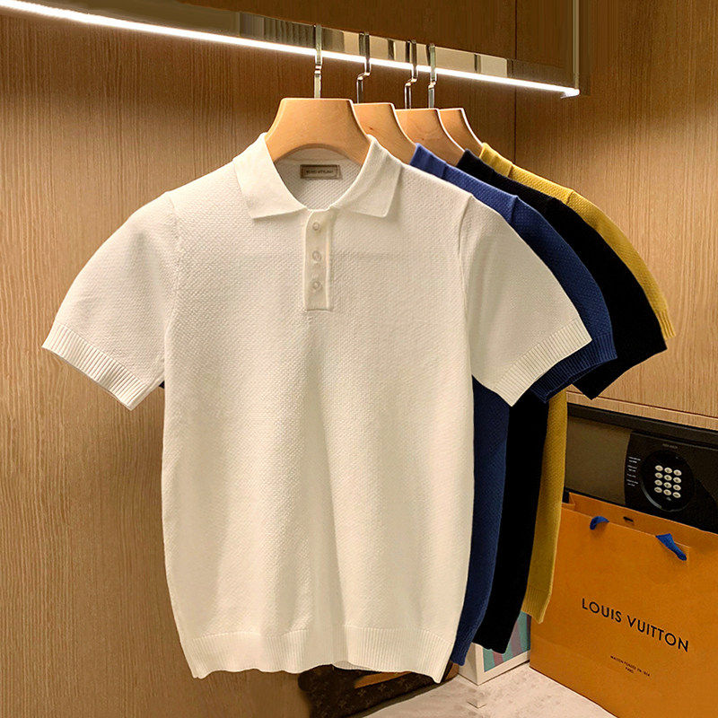 MUSONMU极简时尚修身翻领t恤男 基础款定制网状针织短袖POLO衫男