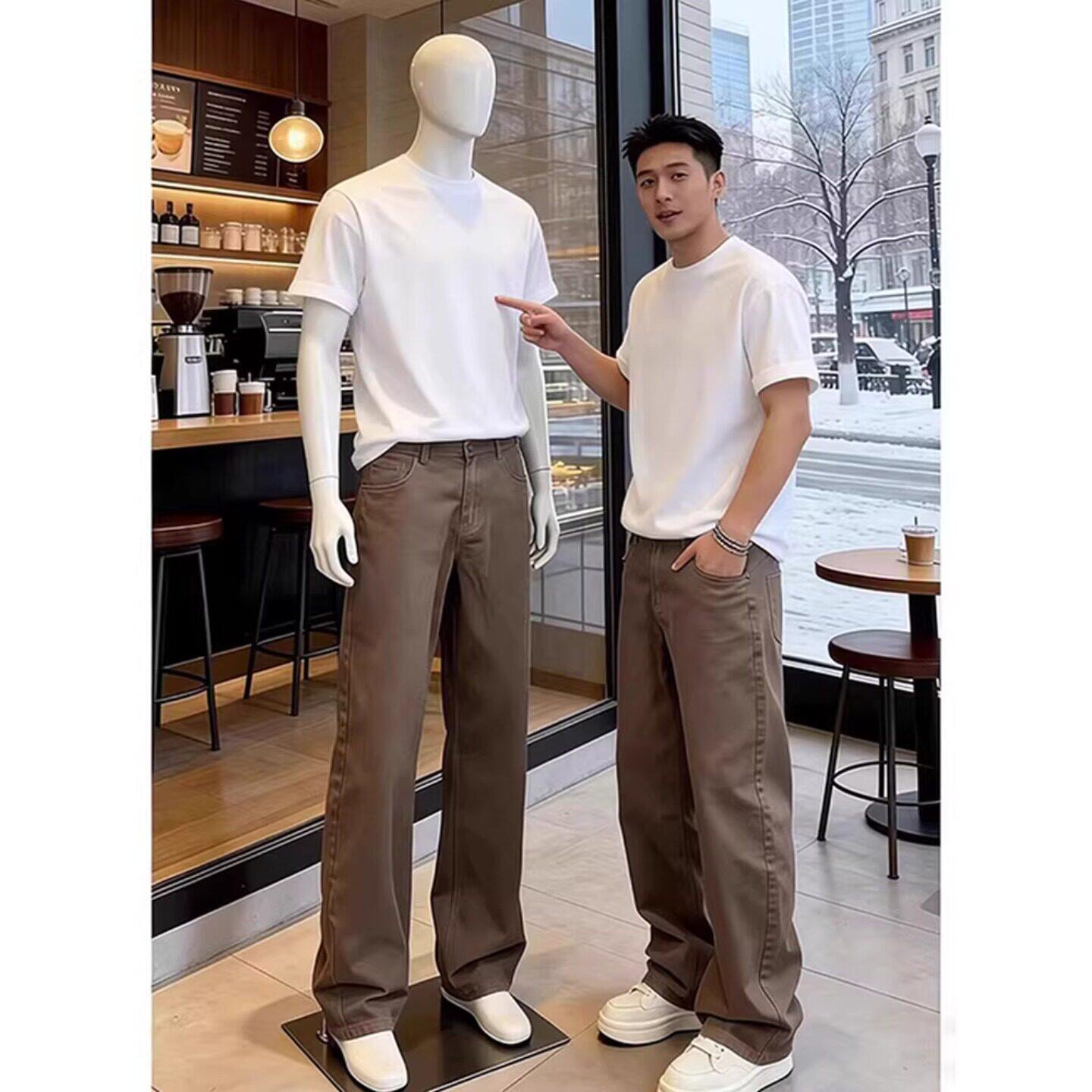 韩国Uamtor白色重磅正肩短袖男款夏季纯棉透气运动上衣小领口T恤