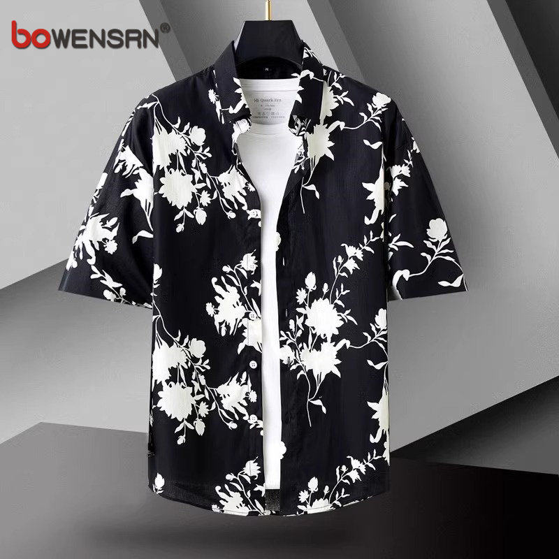 纯棉短袖花衬衫男士夏季2026新款潮流半袖痞帅高级感衬衣男款寸衫
