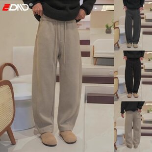 老钱风弯刀休闲裤子男士2025新款秋冬季加绒加厚男裤直筒卫裤男款