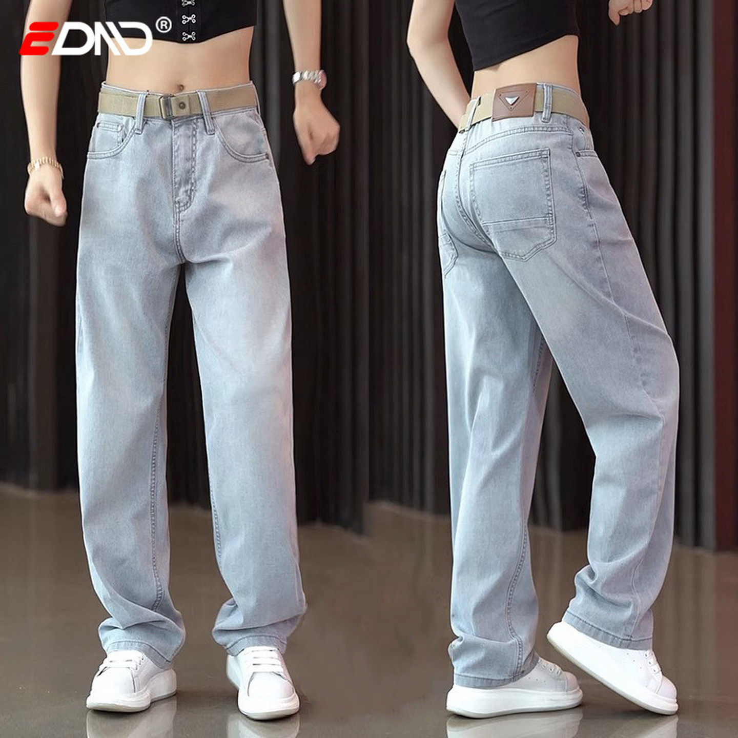 美式牛仔裤男款秋冬季2025新款男裤浅色阔腿休闲直筒裤子男士加绒