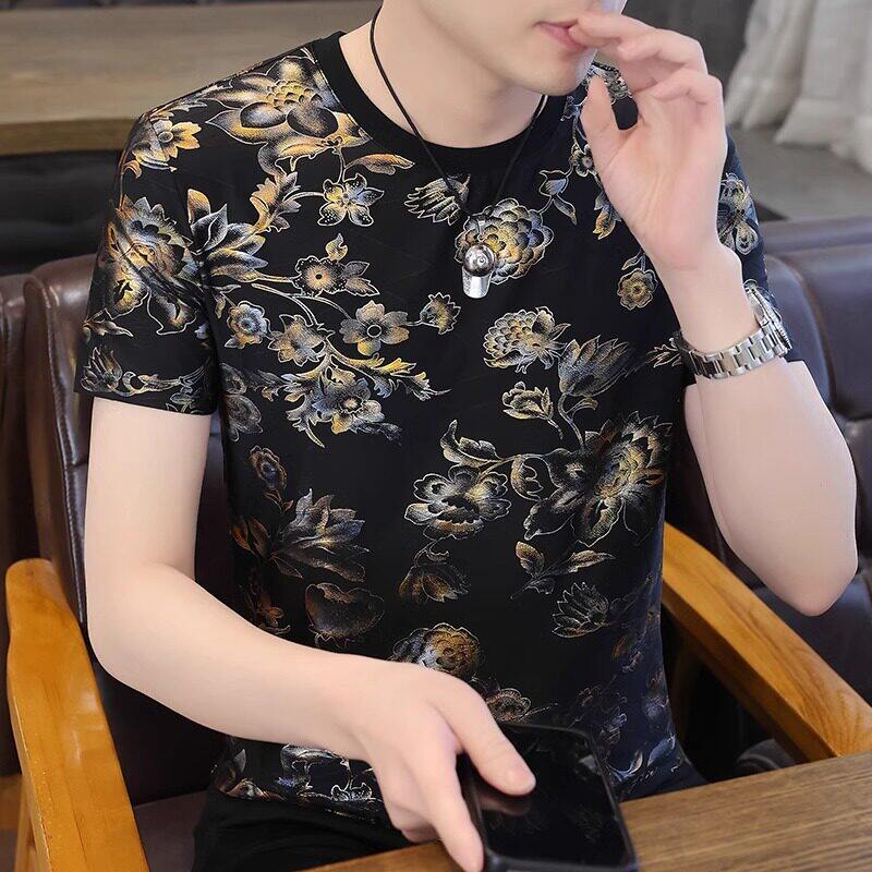 欧货品牌男士短袖t恤夏季2026新款潮流印花个性修身体恤衫男薄款