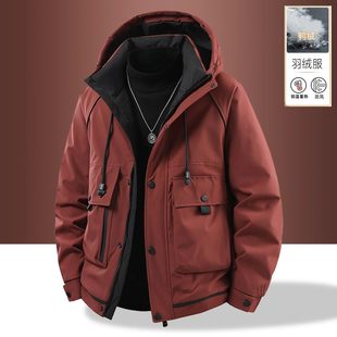 高端红色防风轻薄羽绒服男士2025新款冬装季红色工装防寒外套男款