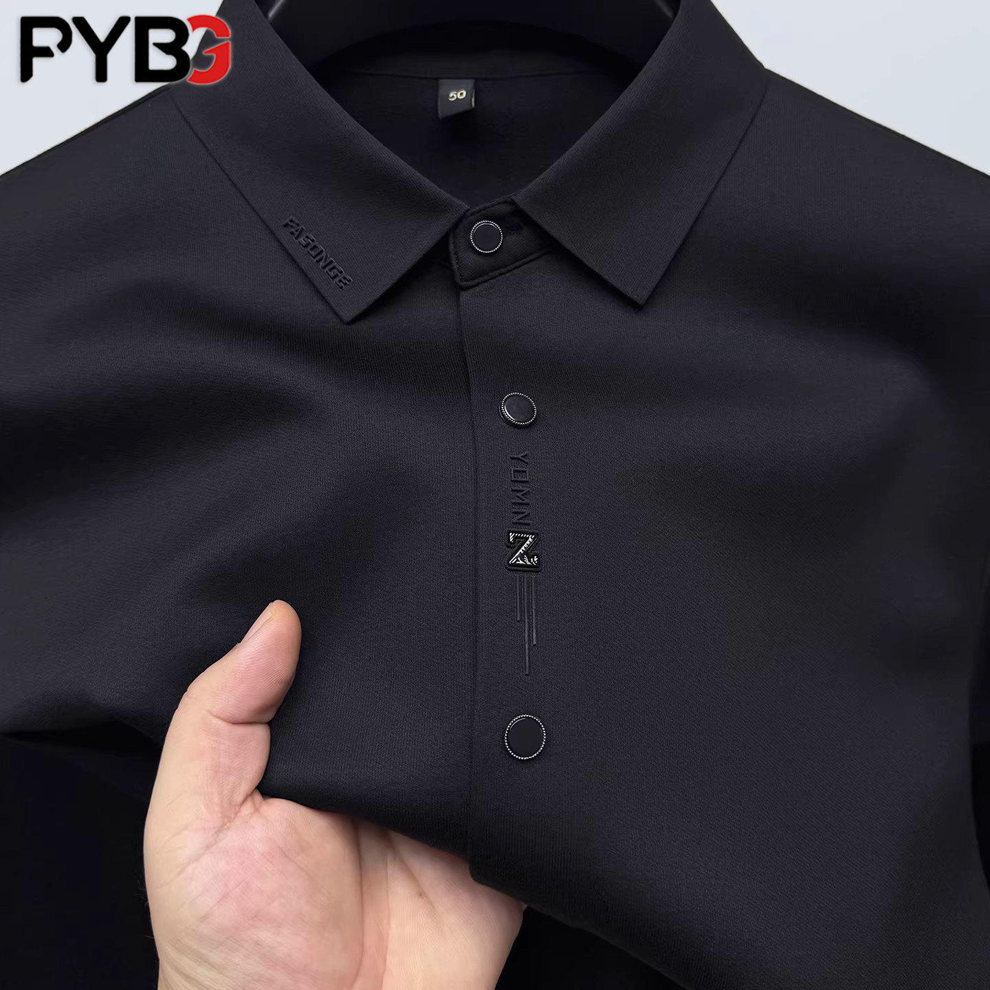 高端男士长袖衬衫冬季2025新款加绒加厚保暖商务休闲黑色衬衫男款