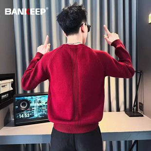 潮牌本命年红色毛衣男士2026新款冬季加厚圆领内搭线衣针织衫男款