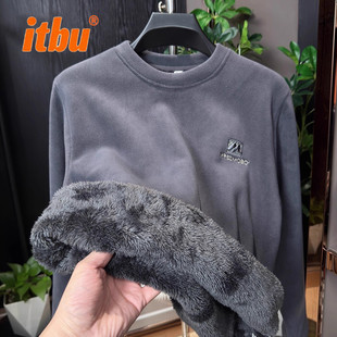 高端驼绒一体绒男卫衣男士2025新款冬季加绒厚保暖抗寒打底衫男款