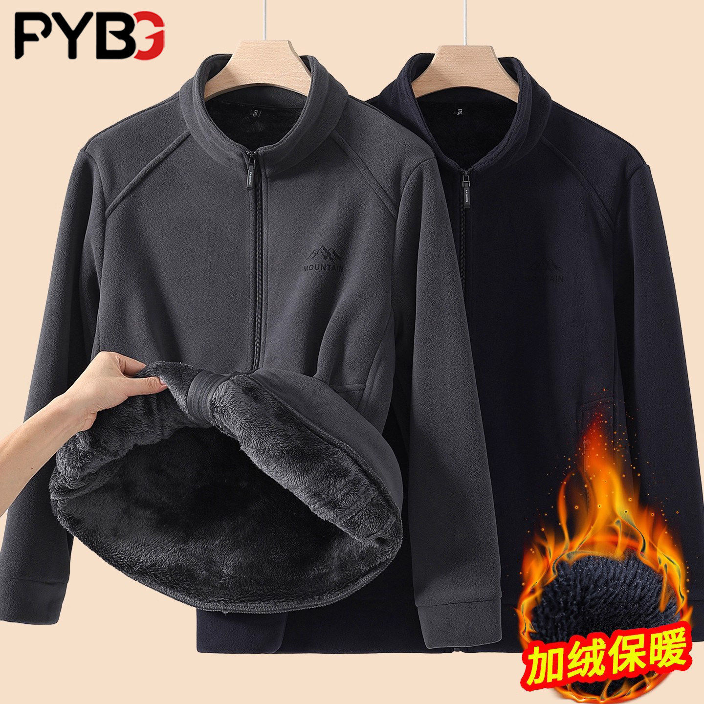 重磅奥粒绒男士冬装外套2025新款中年棉服加绒加厚摇粒绒夹克男款