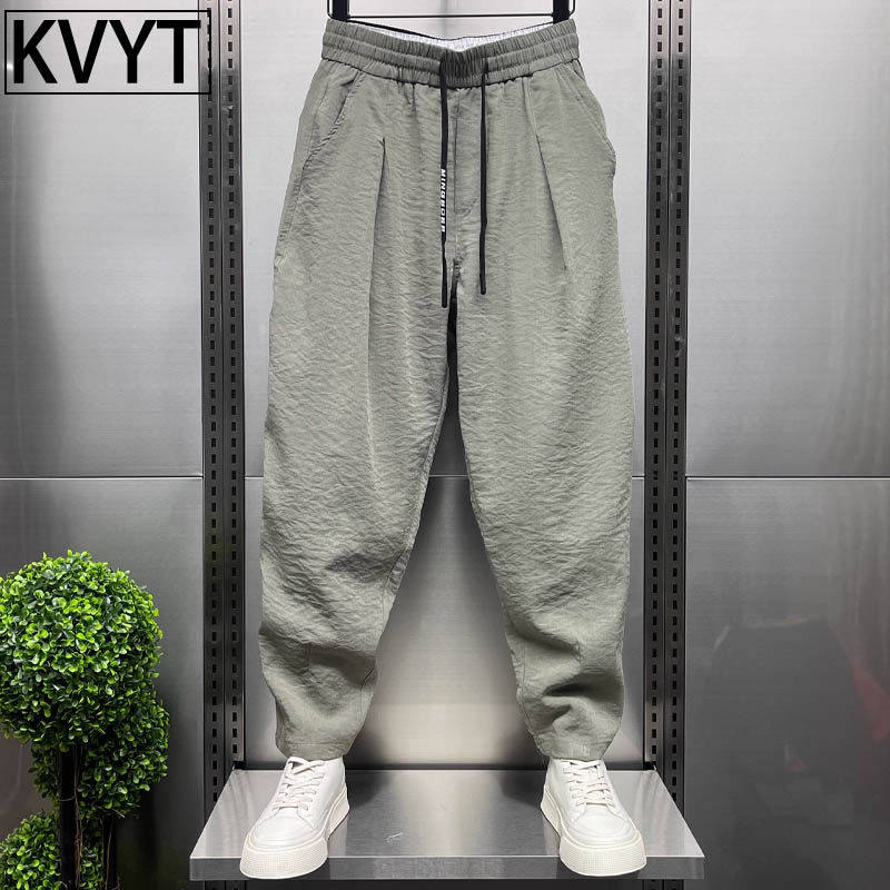 男士超薄棉麻休闲裤2026新款冰丝透气垂感哈伦裤男款潮牌夏季男裤