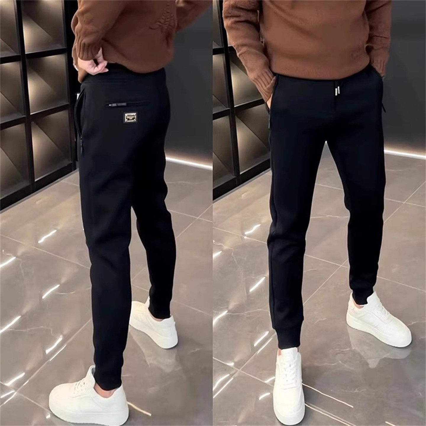 高端纯棉束脚休闲卫裤男士2025年新款韩版修身运动裤子男款秋冬季