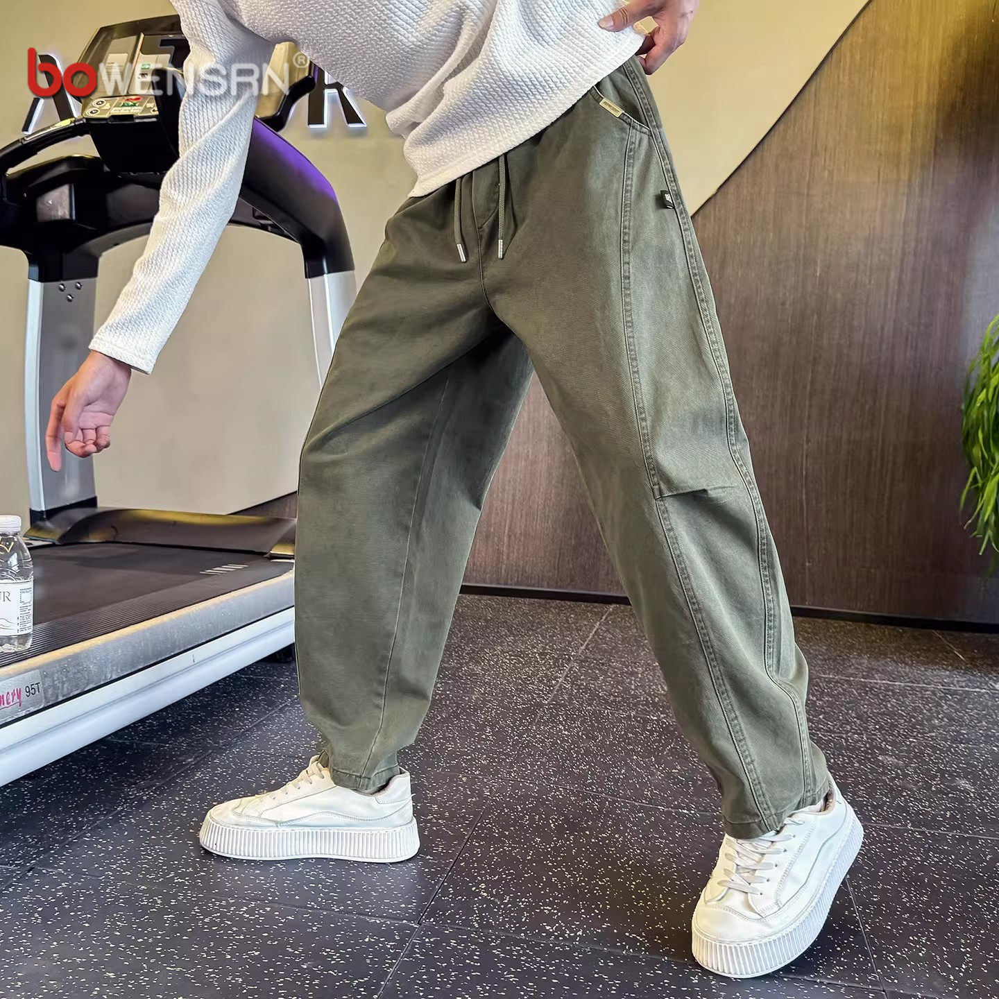 军绿色工装弯刀休闲裤男士2026新款春秋季男裤痞帅宽松长裤子男款
