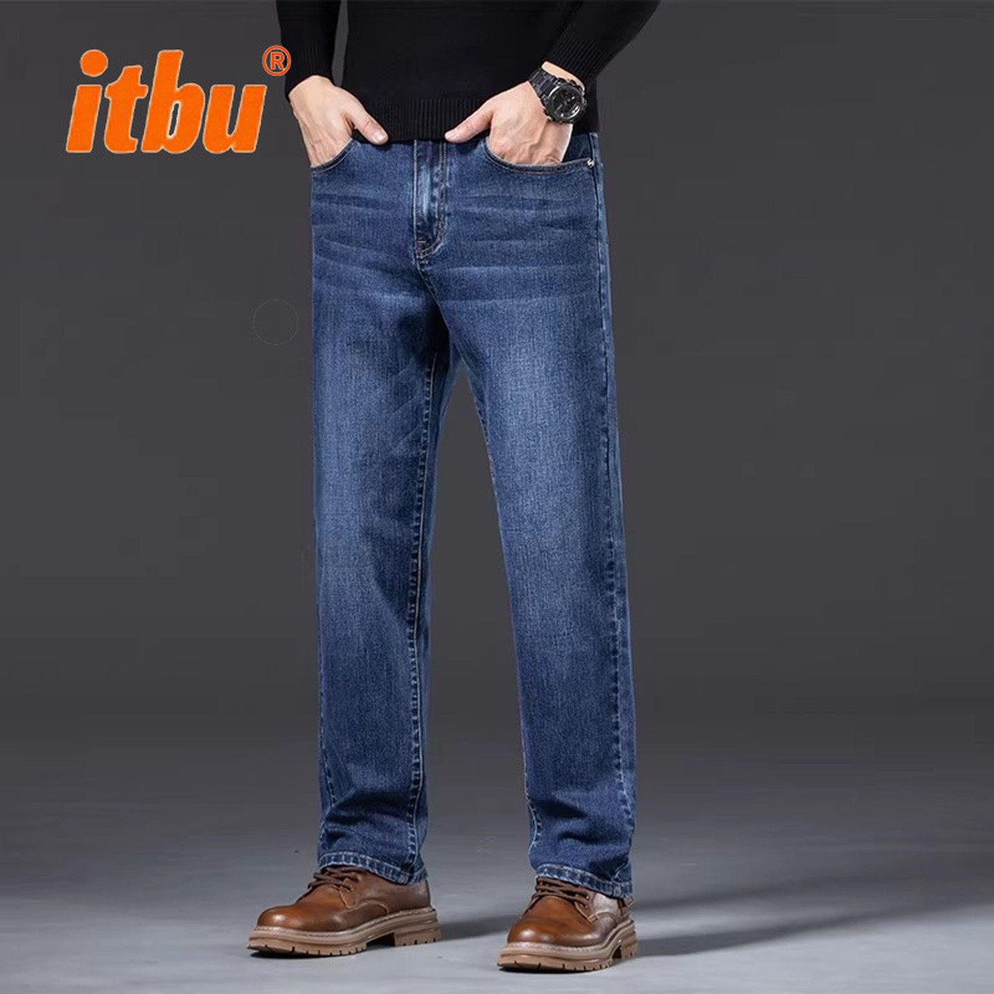 高端直筒牛仔裤男士冬装2025新款加绒男裤宽松休闲裤子男款秋冬季