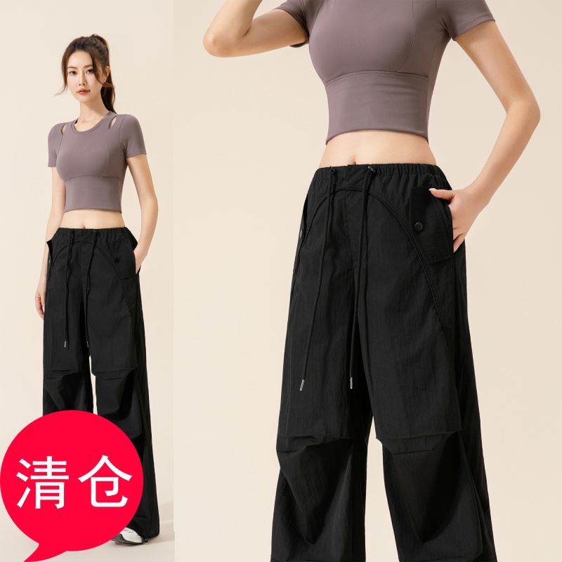 大码高级美式工装裤裤女户外伞兵灰色加长抽绳女款新款加长版夏季