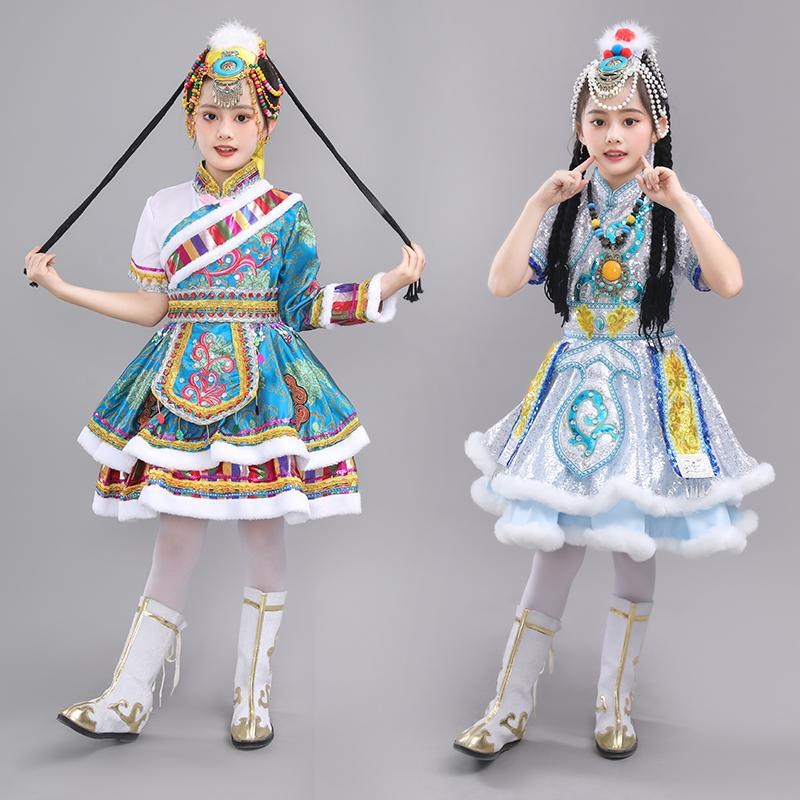 速发儿童藏族服装六一少数民族服装藏服童开场舞独唱盛装舞蹈表演