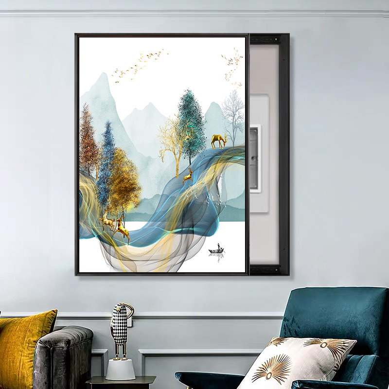 现货速发电表箱遮挡箱装饰画轻奢配电箱竖版挂画免打孔推拉式餐厅