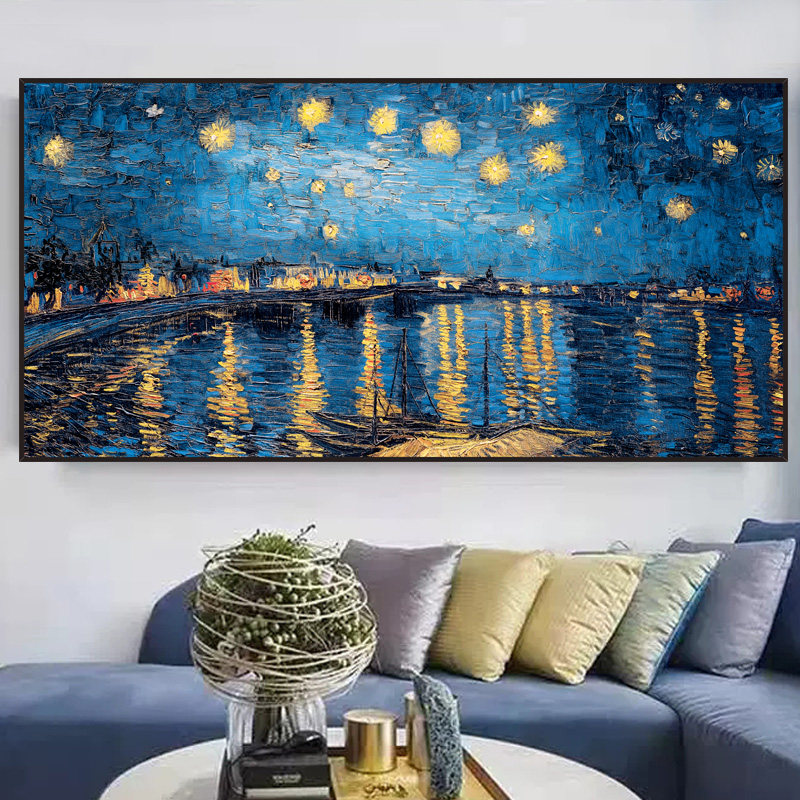 速发梵高莫奈星空自粘装饰画卧室墙头贴画墙贴客厅沙发背景床壁画