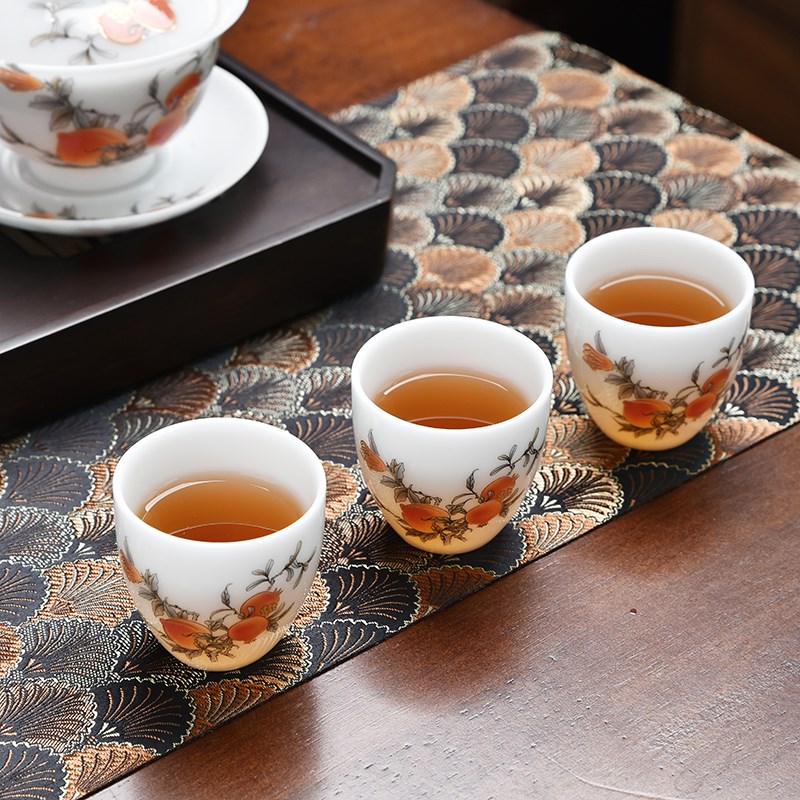 速发羊脂玉白瓷功夫茶具套装冰种玉瓷盖碗茶杯中式办公室家用
