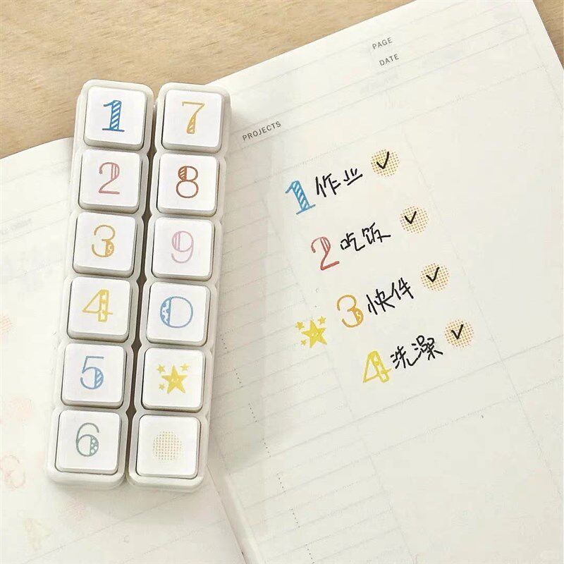 速发彩色数字可拆卸六联印章高颜值手账装饰图章计划打卡光敏印章