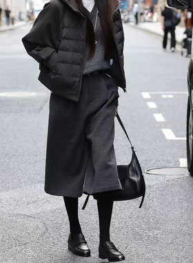 灰色七分阔腿裤巨巨巨好看保暖超好看的宽松休闲小个子百搭显瘦