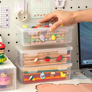 铅笔文具儿童收纳盒笔筒透明大容量装 彩桌面蜡笔笔袋绘画素描