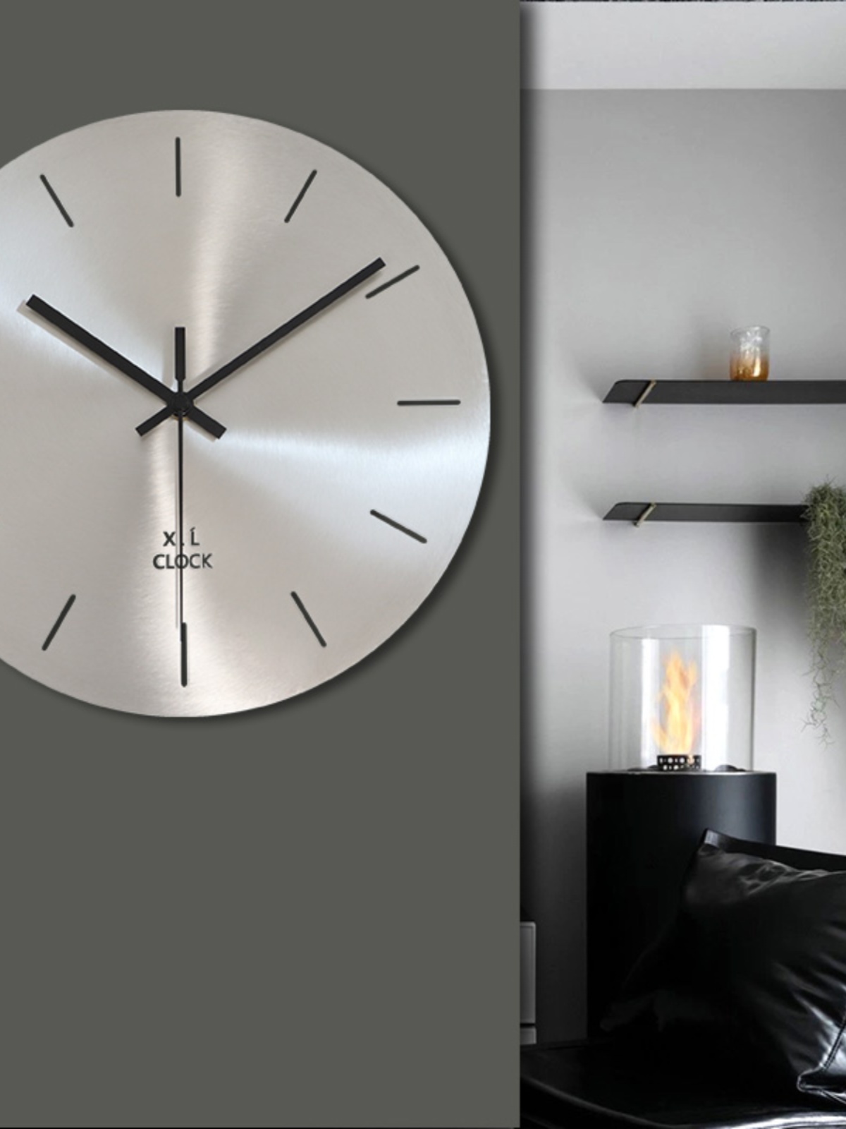 直销简约创意现代不锈钢客厅挂钟表银色个性N时钟无数字家用商用