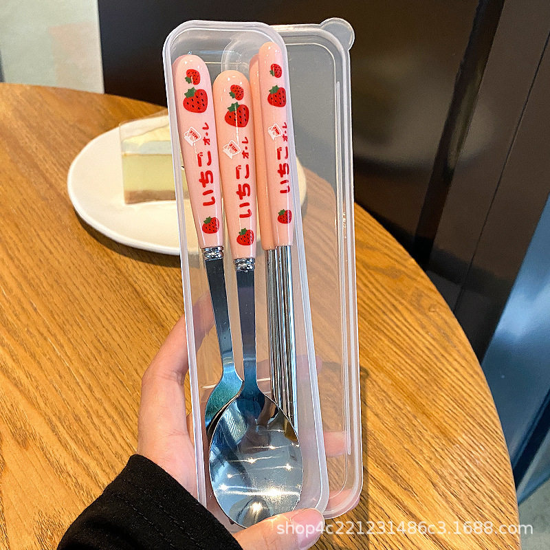 ins餐具木筷子勺子三件套装学生成人上班族户外便携式餐具收纳盒