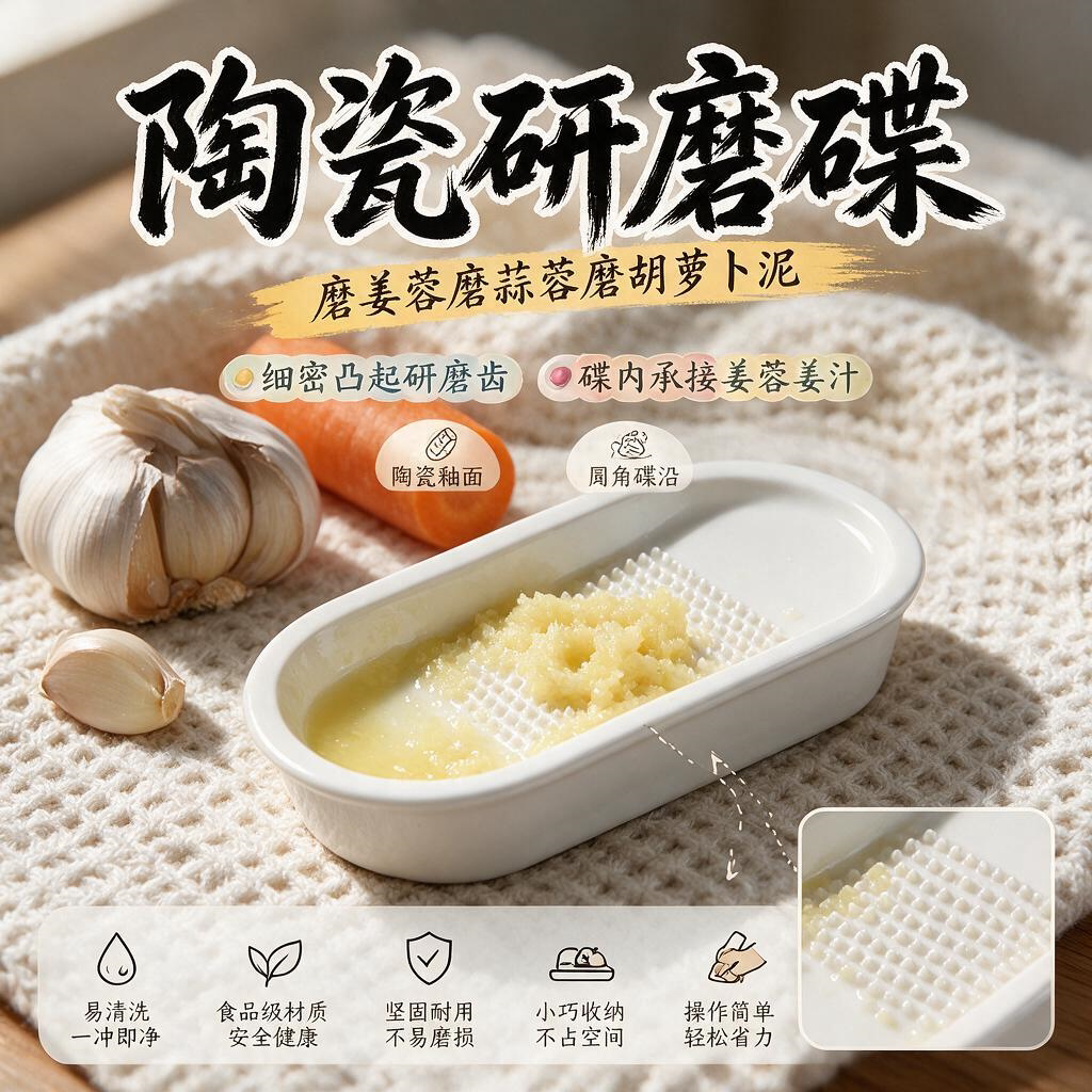 辅食研磨器陶瓷磨姜泥神器蒜泥姜蓉碟擦山葵磨蒜器手动山药泥磨泥