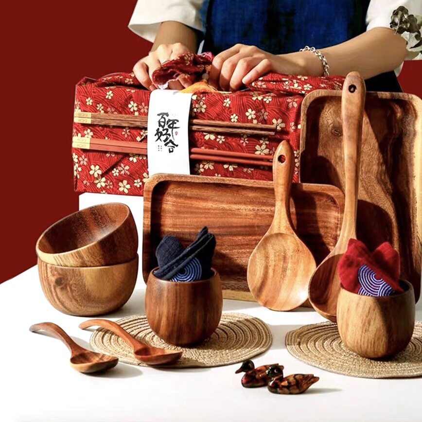 带盖儿童木碗日式复古酸枣木餐具防摔烫宝宝辅食家用木头创意成人