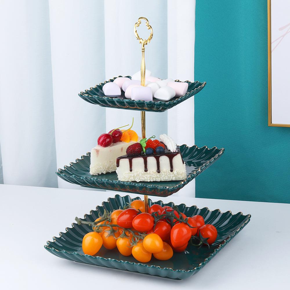 三层家用甜示品台点心架双层陶置物架展瓷架铁下午艺下午茶点茶喜