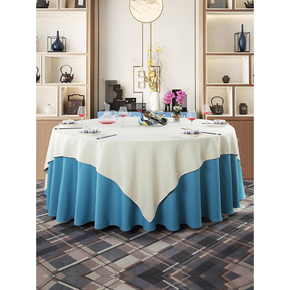 酒店新款圆台YOV桌式布布艺提花布中欧桌布家餐厅转盘用套加厚可