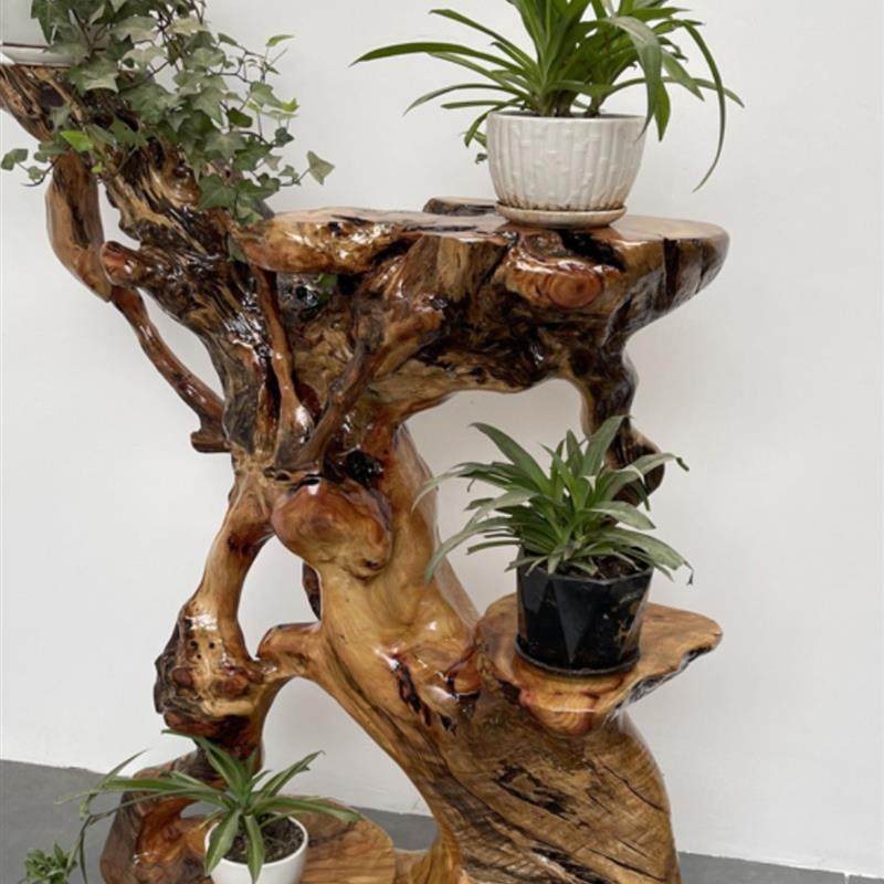 根雕架博物架无品牌/天然木香樟木盆景架室内原木整体根艺实摆件