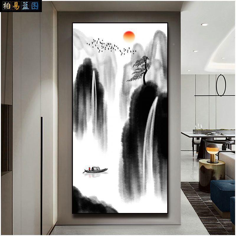0道25新款端玄关过走廊入户新中式意境水晶山水风景JIL画装高饰2